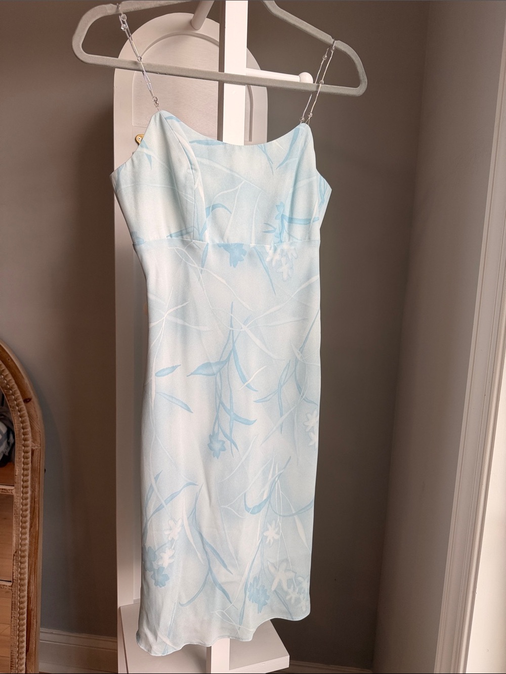 Light Blue Floral Slip Dress with Spaghetti Straps